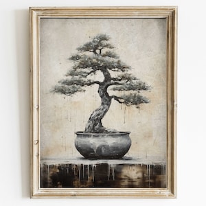 Bonsai Tree Print, Japanese Wall Art, Botanical Wall Art,  Vintage Floral Art Print, Japan Tree Painting, Tree in Pot, Printable Art