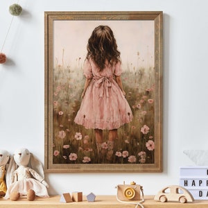 Wildflower Field Art, Nursery Flower Decor, Cute Girls Room Art, Rustic Vintage Nursery Art, Toddler Room Decor Girl,Printable Girl Wall Art
