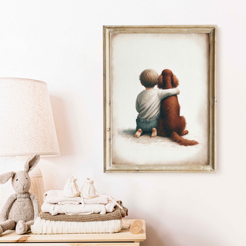 Irish Setter Nursery Decor, Boy and Dog Art Print, Irish Setter Gift, Animal Nursery, Toddler Decor Boy, Dog Nursery Art, Printable Kids Art image 6