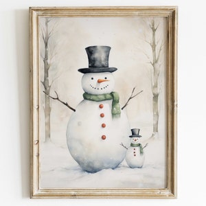 Snowman Print, Christmas Kids Room Art, Xmas Wall Decor, Snowman Nursery Print, Watercolor Snowman Painting, PRINTABLE Christmas Nursery Art