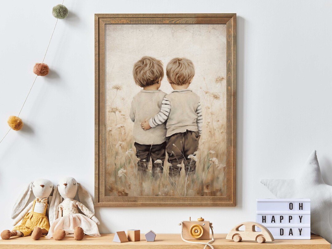 Twin Boys Wall Art Brother Room Print Twin Brothers Painting Twin