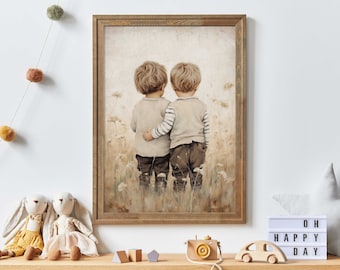 Twin Boys Wall Art, Brother Room Print, Twin Brothers Painting, Twin Brother Bedroom Decor, Toddler Room Decor Boy, PRINTABLE Twin Art