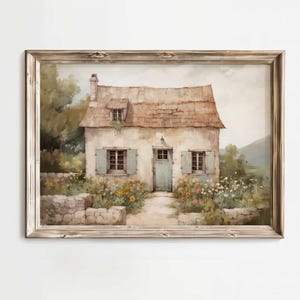 French Cottage Painting, Cottagecore Wall Art, Countryside Wall Decor, Stone House, Rustic Farmhouse Decor, Country Home, PRINTABLE Wall Art