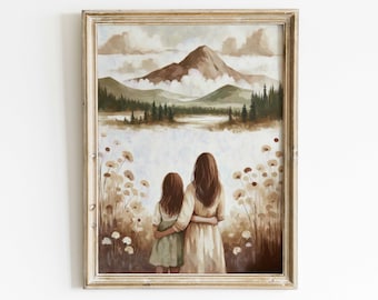 Mother Daughter Print, Mother Wall Art Gift, Mom & Child, Daughter Print, Mother Painting, Mother Daughter Portrait, Printable Family Art