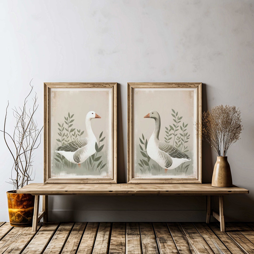 Farm Goose Wall Art, Goose Print, Vintage Farm Animal Print, Farmhouse