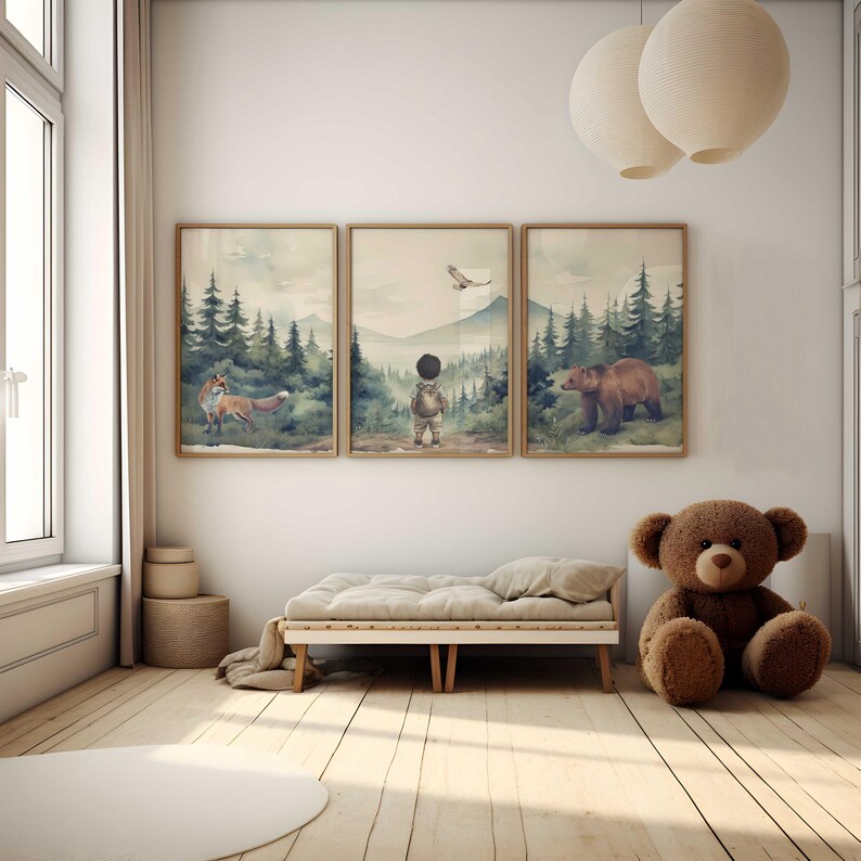 Woodland Nursery Art, Woodland Animal Decor, Eagle Bear & Fox Print ...