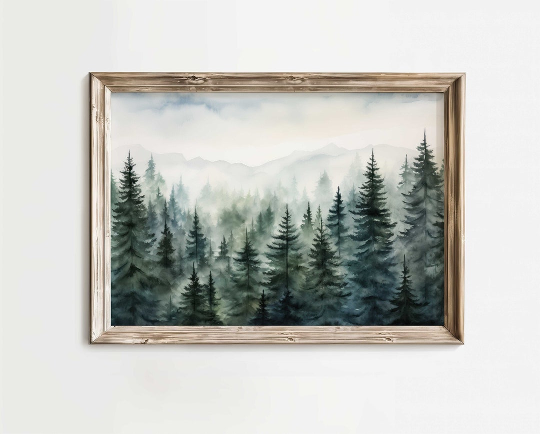 Misty Spruce, Fir & Pine Tree Forest, Watercolor Forest Wall Art ...