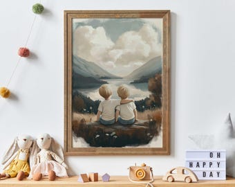 Twin Boy Nursery Decor, Twin Print, Twin Brother Wall Art for Bedroom, Boy Adventure, Twin Room Decor, Brother Painting, PRINTABLE Boy Art