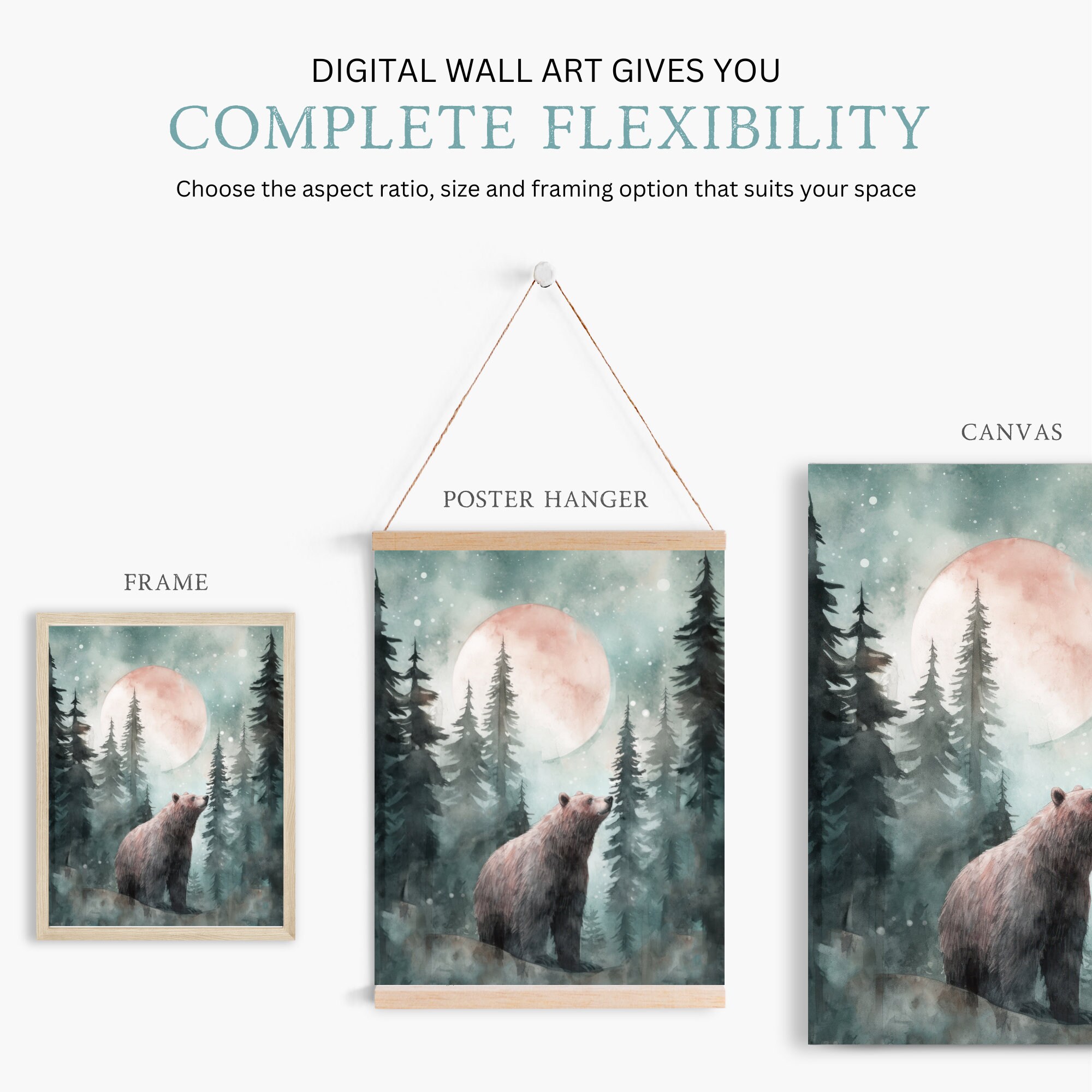 Dazzlewall Set di 3 Poster da Parete Con Animali da Fattoria, Cerbiatto Orso Volpe Stampa Ad Acquerello di Animali Della Foresta per Decorare la Stanza Dei Giochi, 12x16 Pollici, Senza Cornice