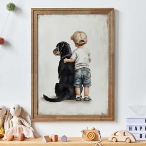 Rottweiler Nursery Decor, Boy & Dog Art Print, Rottweiler Baby Gift, Dog Nursery Decor, Dog Nursery Print, Printable Dog Decor for Kids