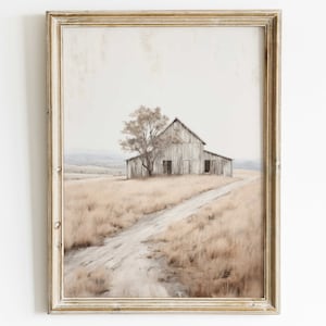 Old Barn Print, Decayed Barn Wall Art, Barn Painting, Rustic Farmhouse Decor, Vintage Countryside Print, Printable Country Home Decor