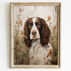 Springer Spaniel Art Print, Springer Spaniel Dog Painting, Vintage Dog Decor, Dog Portrait, Springer Spaniel Owner Gift, PRINTABLE Dog Art