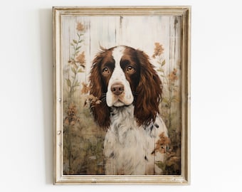 Springer Spaniel Art Print, Springer Spaniel Dog Painting, Vintage Dog Decor, Dog Portrait, Springer Spaniel Owner Gift, PRINTABLE Dog Art