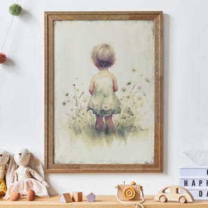 Girl in Wildflower Field Art, Baby Wall Art, Girly Nursery Art, Art for Little Girl, Girl Room, Toddler Wildflower Decor, Printable Wall Art