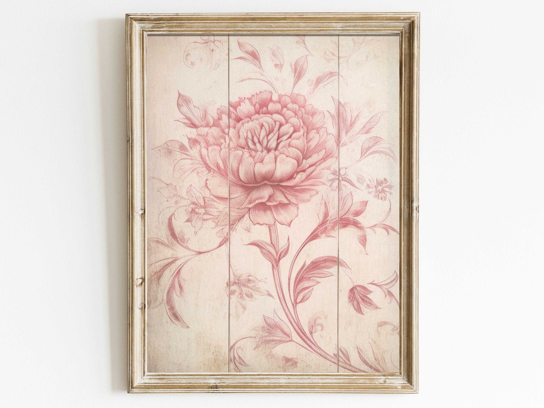 Pink Floral Print, Rustic Floral Wall Art, Pink Flower Wall Art, Abstract Floral Decor, Shabby