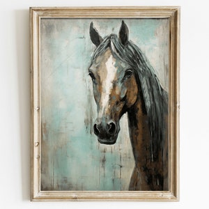 Impresión de caballo vintage, decoración rústica de granja, obra de arte de caballo rústico, arte de pared ecuestre, hermosa pintura de caballo, arte imprimible