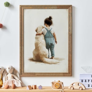 Golden Retriever Nursery Decor, Girl & Dog Painting, Dog Nursery Decor for Girl, Golden Retriever Portrait, PRINTABLE Golden Retriever Art