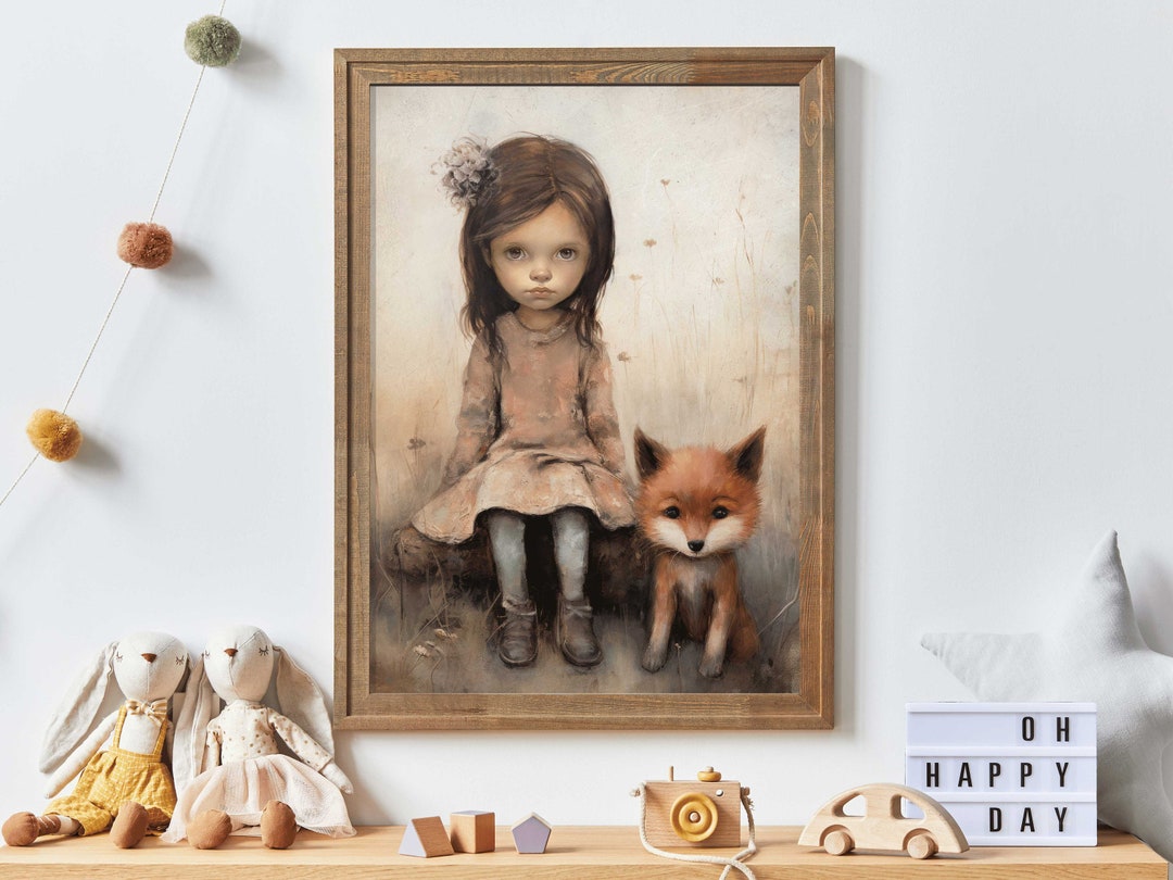 Vintage Nursery Wall Art Fox Nursery Decor Little Girl and Etsy