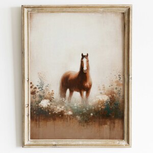 Vintage Horse Painting, Horse Owner Gift, Farmhouse Decor, Equestrian Art, Horse Wall Art, Horse Gifts Women, PRINTABLE Horse Wall Decor image 1