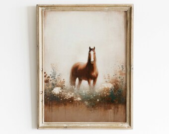 Vintage Horse Painting, Horse Owner Gift, Farmhouse Decor, Equestrian Art, Horse Wall Art, Horse Gifts Women, PRINTABLE Horse Wall Decor