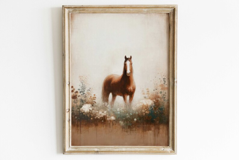 Vintage Horse Painting, Horse Owner Gift, Farmhouse Decor, Equestrian Art, Horse Wall Art, Horse Gifts Women, PRINTABLE Horse Wall Decor image 1