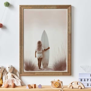 Surfing Nursery Decor Girl, Little Surfer Girl Print, Beach Girl Room Decor, Beach Nursery Art, Surfboard Nursery Print,Printable Surfer Art