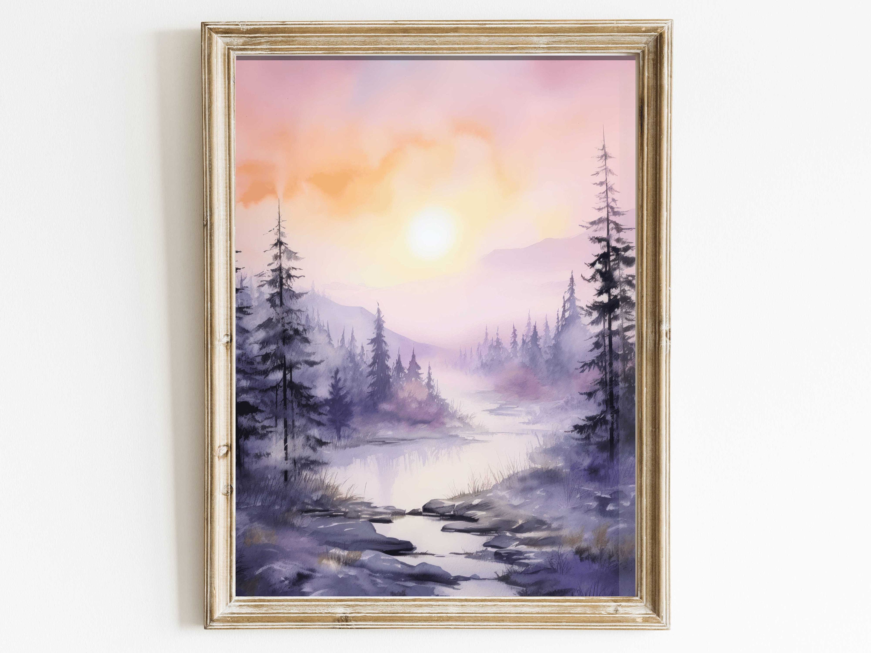 水彩画 風景 額縁 清流 インテリア 絵画 森 川 水彩画 風景 額縁 清流 インテリア 絵画 森 川