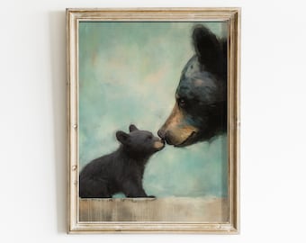 Bear Nursery Print, Forest Animal Art, Vintage Nursery Decor, Baby Animal Wall Art, Bear Painting, Cute Kids Room Art, PRINTABLE Nursery Art