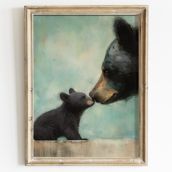 Bear Nursery Print, Forest Animal Art, Vintage Nursery Decor, Baby Animal Wall Art, Bear Painting, Cute Kids Room Art, PRINTABLE Nursery Art