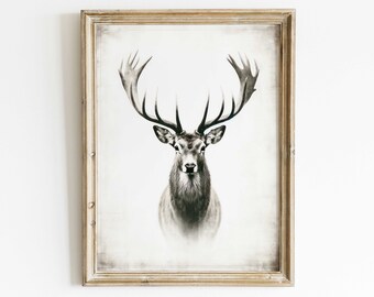 Deer Wall Art, Forest Animal Wall Decor, Hunting Art, Stag Print, Modern Farmhouse Decor, Minimalist Vintage Art, Printable Farmhouse Art