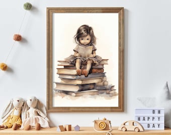 Read Decor, Books Wall Art for Little Girls, Bedroom or Study Room Print, Learning Decor, Vintage Nursery Art, PRINTABLE Nursery Wall