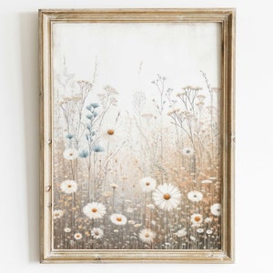 Wildflower Field Art, Rustic Floral Wall Decor, Flower Field Painting, Vintage Floral Wall Art, Wildflower Nursery, PRINTABLE Flower Art