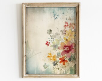 Abstract Vintage Floral Wall Art, Printable Flower Wall Art, Beautiful Wildflower Print, Colorful Vintage Art, Beautiful Flowers