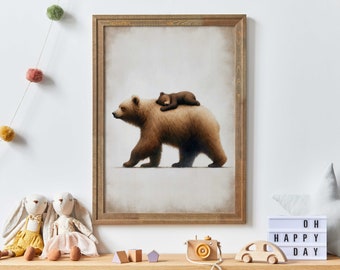Bear Nursery Wall Art, Forest Animal Kids Wall Art, Cute Bear Print, Nursery Animals, Rustic Nursery Decor, PRINTABLE Nursery Wall Art