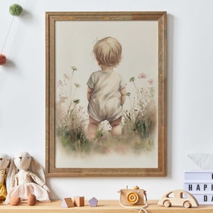 Girl in Wildflower Field Art, Girly Baby Wall Art, Art for Girls Nursery or Bedroom, Toddler, Wildflower Nursery Decor, Printable Wall Art
