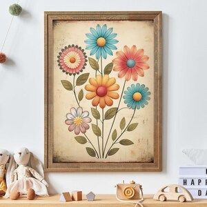 Blumen Kinderzimmer oder Kinderzimmer Dekor, Retro Blumen Print, Vintage Blumenkunst, Spaß Kinderzimmer Kunst, druckbare Spaß Kinderzimmer Dekor