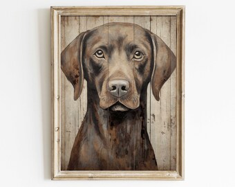 Brauner Labrador Poster, Vintage Labrador Wandbild, Rustikaler Labrador Hund, Geschenk für Hundeliebhaber & Labrador Retriever Besitzer