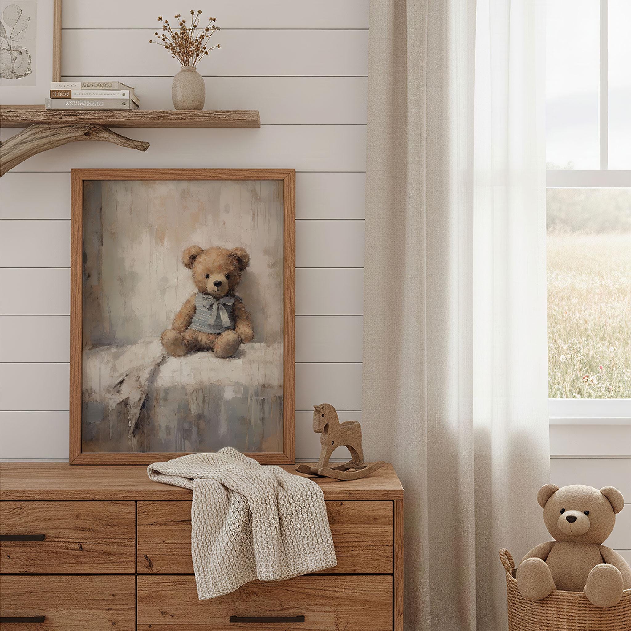 Serre-livres Ours En Peluche Bois Peint - Décoration Chambre Enfant - Vintage 80