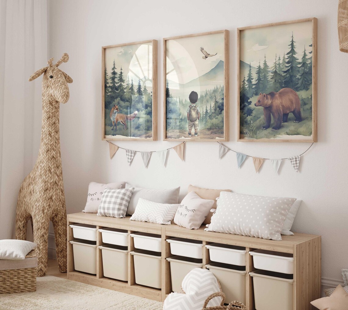 Woodland Nursery Art, Woodland Animal Decor, Eagle Bear & Fox Print ...