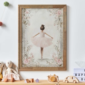 Vintage Ballerina Print Nursery, Little Girl Ballerina Decor, Antique Ballerina,Girl Ballet Pink Wall Art,PRINTABLE Floral Nursery Art Print