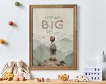 Dream Big Little One, Boy Nursery Quote Print, Adventure Nursery Decor, Quote for Boys Room, Mountain Nursery Decor, Printable Nursery Art
