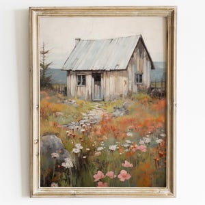 Altes Haus auf dem Land, Bauernhaus-Druck, rustikale Bauernhaus-Wanddekoration, Vintage-Wandkunst, Landschaftsmalerei, verlassenes Landhaus, druckbare Landkunst
