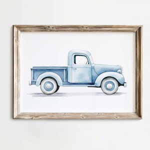 Vintage Pickup Truck Print, Car Nursery Decor, Vehicle & Transportation Nursery Art, Vintage Car Art Print,PRINTABLE Blue Kids Room Wall Art