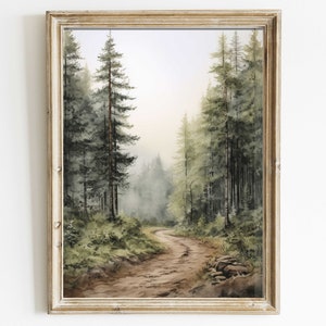 Watercolor Forest Path Wall Art, Rustic Home Decor, Vintage Nature Print, Forest Wall Decor, Nature Painting, Printable Landscape Wall Decor