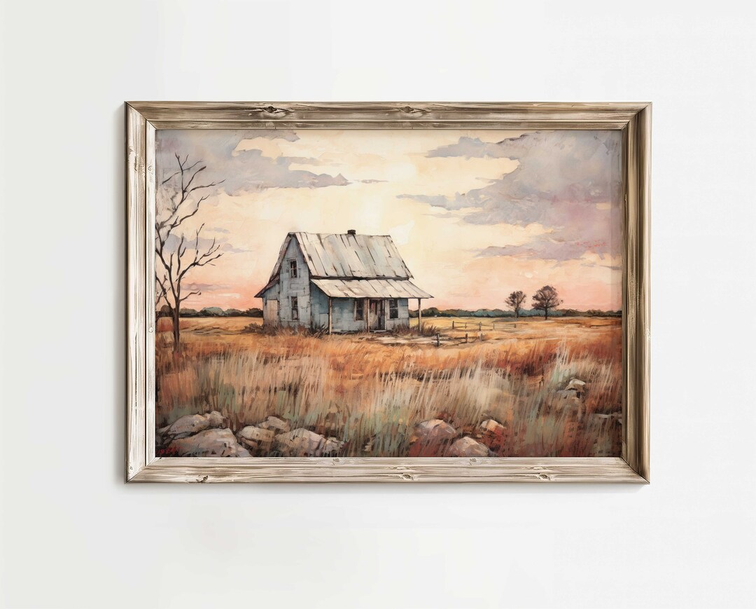 Countryside Wall Art, Vintage House Print, Farmhouse Painting, Country ...