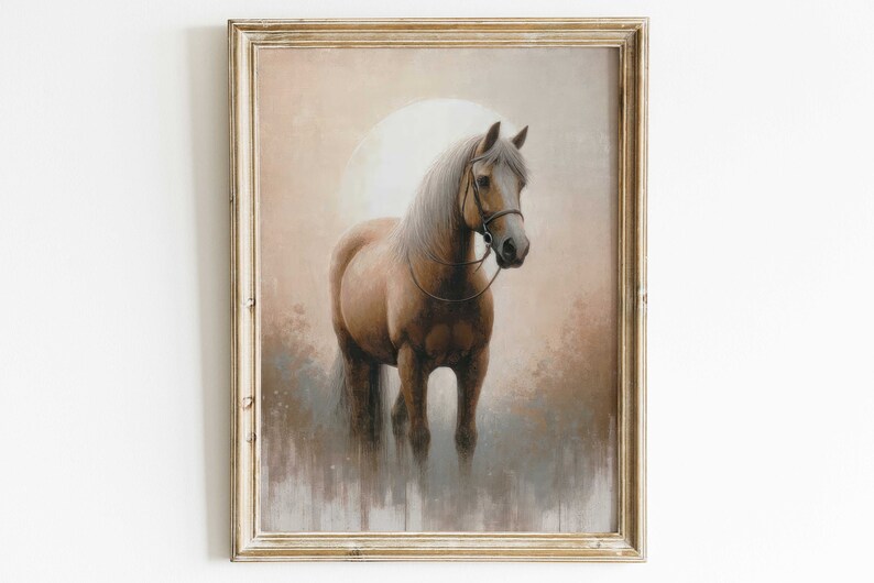Vintage Horse Painting, Horse Owner Gift, Farmhouse Decor, Equestrian Art, Horse Wall Art, Horse Gifts Women, PRINTABLE Horse Wall Decor image 1