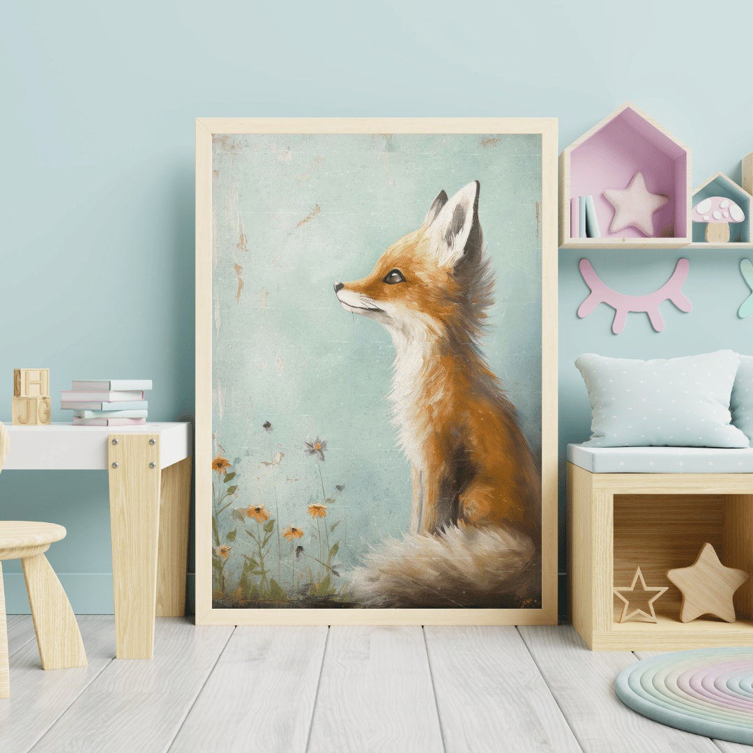 Fox Nursery Decor, Kids Room Animal Decor, Baby Fox Print, Red Fox Wall ...