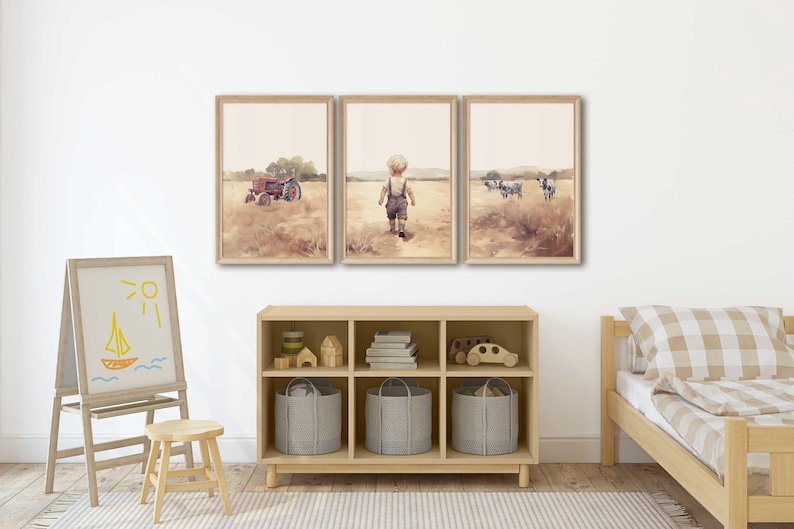 Farm Nursery Decor, Little Farmer Boy Print, Countryside Nursery Art