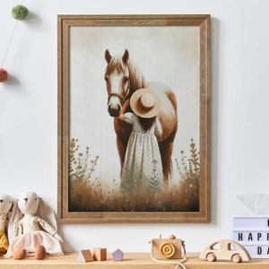 Girl & Horse Print, Horse Wall Art Kids, Horse Gifts for Young Girl, Horse Nursery Art,  Horse Art, Girls Room Decor,Printable Girl Wall Art