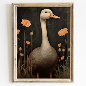 Goose Print, Vintage Farm Animal Print, Goose Wall Art, Farmhouse Style Decor, Country Home Decor, Dark Wall Art, Printable Wall Art